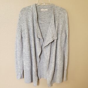 LOFT Womens Gray Wool Blend Cascading Collar Long Cardigan - Size Small